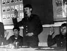 Запмолит роты Саша Сигута проводит партийное собрание. В президиуме ст. лейтенант Игорь Шашко и лейтенант Андрей Аникин.